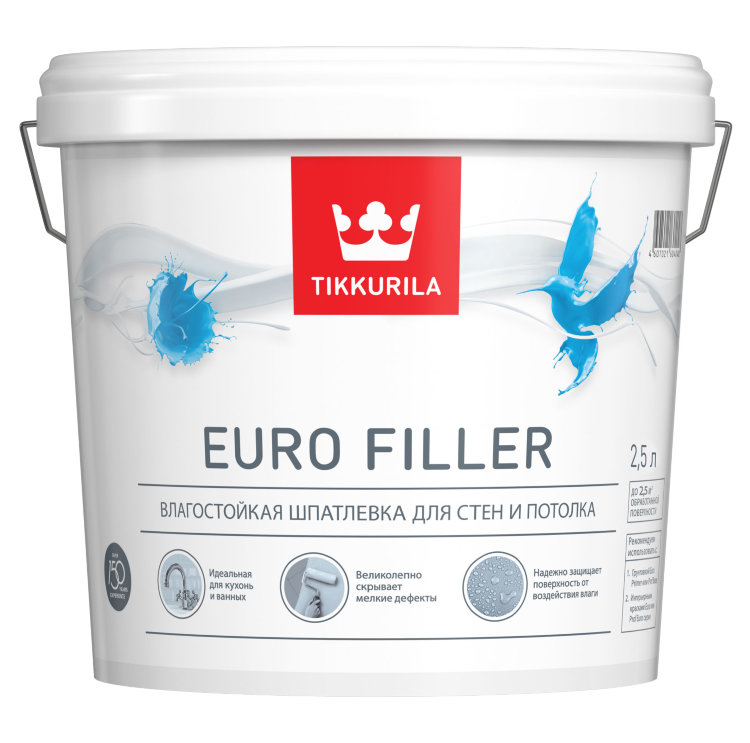 Tikkurila Euro Filler / Тиккурила Евро Филлер — Акрилатная влагостойкая шпатлевка