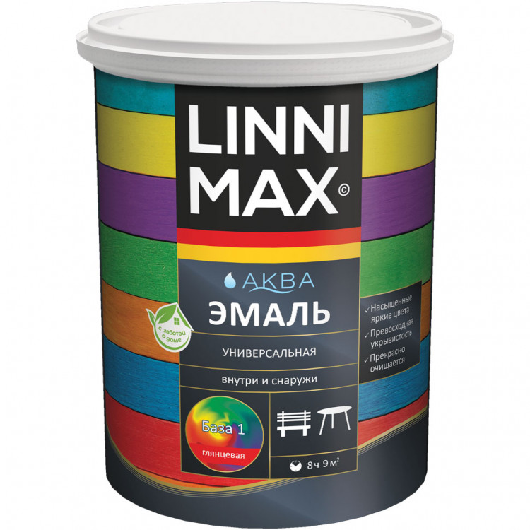 LINNIMAX Аква Эмаль универсальная, атмосферостойкая, шелк-мат, база 1